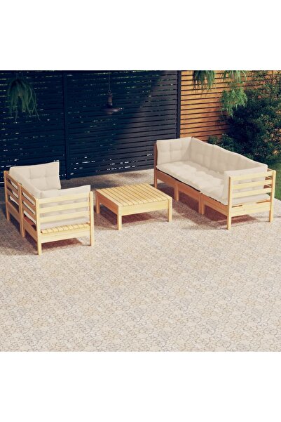 Concept Σετ επίπλων κήπου με κρεμ μαξιλάρια, 6 τεμάχια, μασίφ ξύλο πεύκου