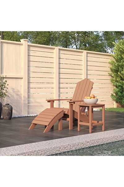 Concept Adirondack garden chair with table and stool, brown, HDPE