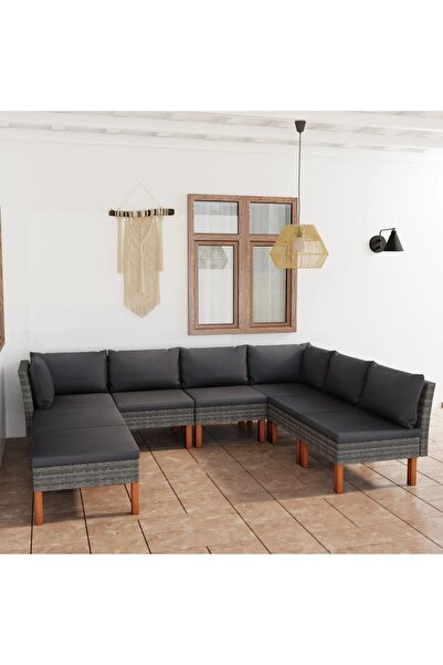 Concept Σετ επίπλων κήπου 8 τεμαχίων με μαξιλάρια, γκρι, πολυρατάν