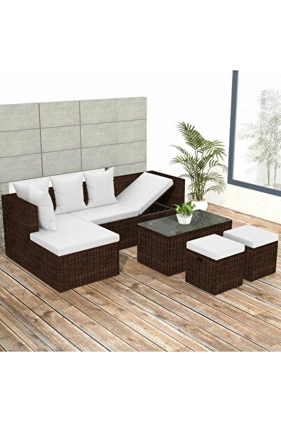 Concept Σετ επίπλων κήπου με μαξιλάρια, 4 τεμάχια, καφέ, πολυρατάν