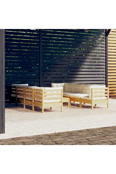 Concept Set mobilier grădină cu perne crem, 9 piese, lemn masiv de pin