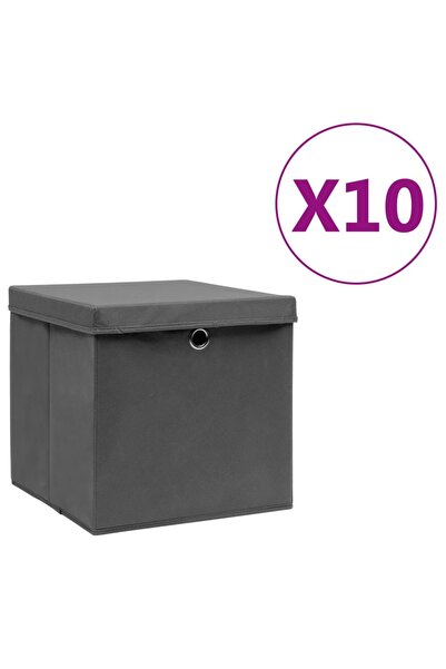Concept Κουτιά αποθήκευσης με καπάκια, 10 τεμ., γκρι, 28x28x28 εκ.