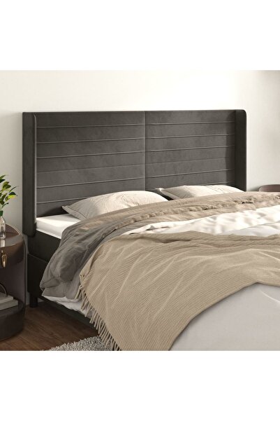 Concept Tăblie de pat cu aripioare gri închis 163x16x118/128 cm catifea