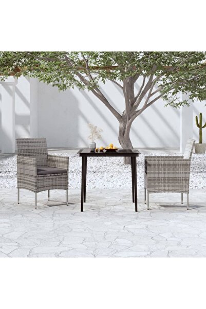 Concept Σετ επίπλων κήπου, με μαξιλάρια, 3 τεμάχια, γκρι και μαύρο