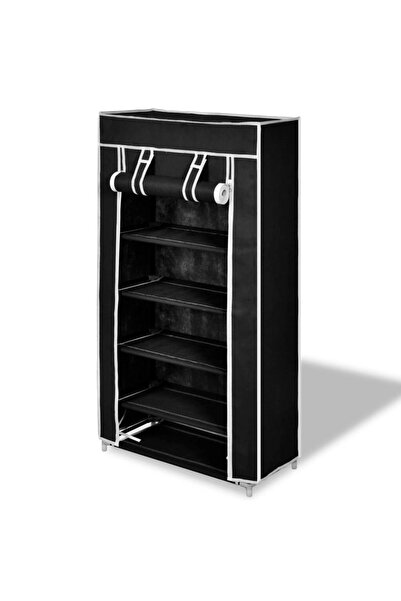 Concept Dulap pantofi cu husă din material textil 58 x 28 x 106 cm, Negru