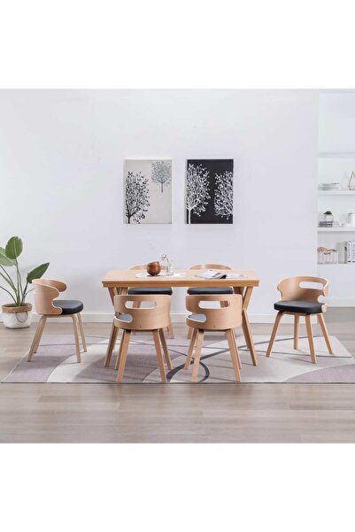 Concept Καρέκλες κουζίνας 6 τεμ. μαύρο κυρτό ξύλο & οικολογικό Δερμάτινο