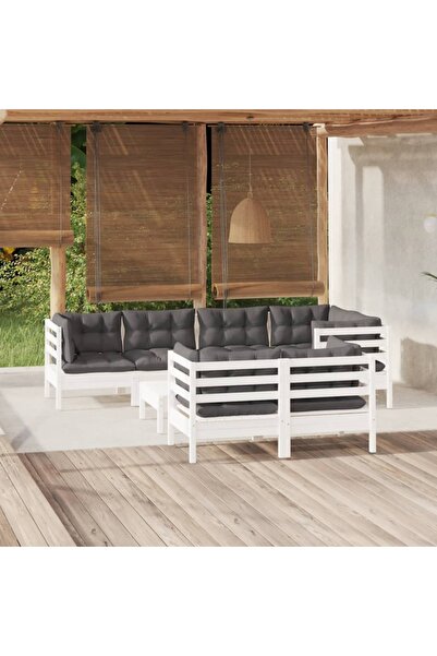 Concept Σετ επίπλων κήπου με μαξιλάρια, 8 τεμάχια, λευκό, μασίφ ξύλο πεύκου