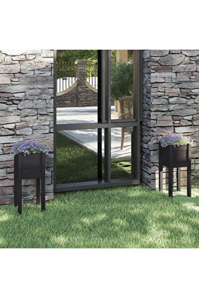 Concept Γλάστρες κήπου 2 τεμάχια μαύρες 31x31x70 εκ. από μασίφ ξύλο πεύκου