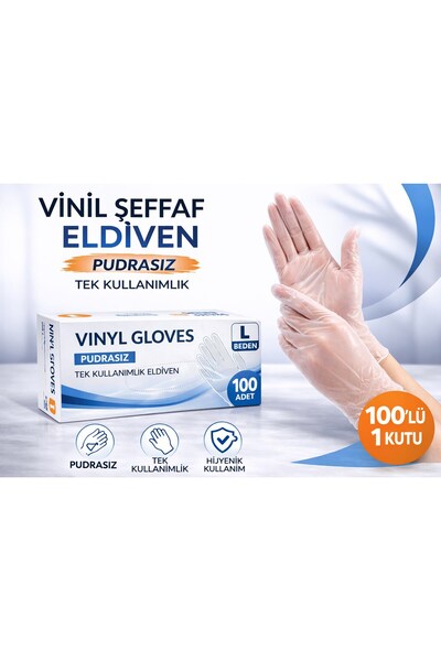 sylar Vinyl Transparent Gloves Size L 1 Box of 100 Disposable Powder-Free Vin...
