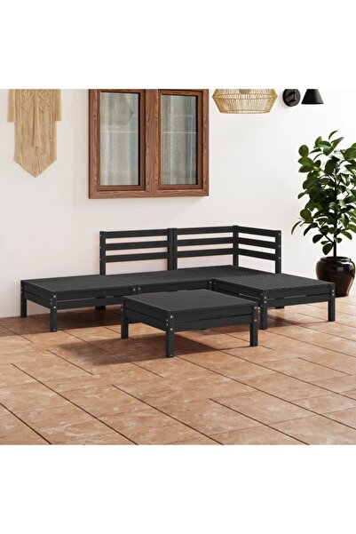 Concept Σετ επίπλων κήπου, 5 τεμάχια, μαύρο, μασίφ ξύλο πεύκου