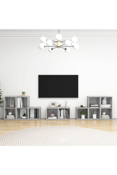 Concept Σετ ντουλαπιών τηλεόρασης, 8 τεμάχια, γκρι σκυροδέματος, μοριοσανίδα