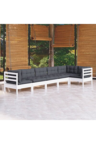 Concept Σετ επίπλων κήπου με μαξιλάρια, 6 τεμάχια, λευκό, ξύλο πεύκου