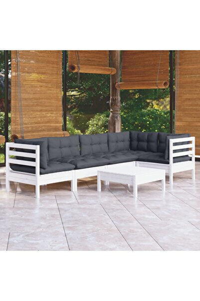 Concept Σετ επίπλων κήπου με μαξιλάρια, 6 τεμάχια, λευκό, ξύλο πεύκου