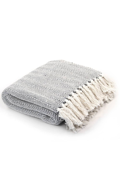 Concept Decorative Blanket with herringbone pattern, Cotton, 220 x 250 cm, grey