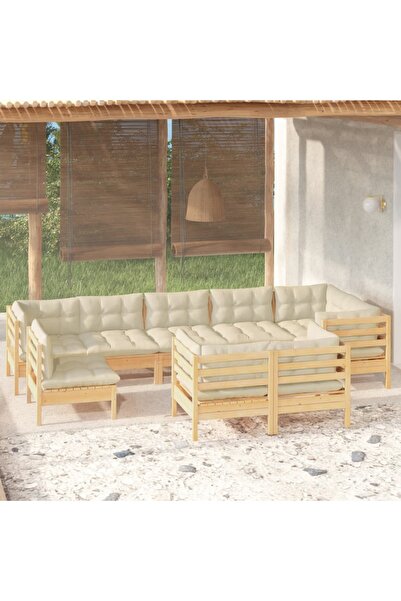 Concept Set mobilier grădină cu perne crem, 9 piese, lemn masiv de pin
