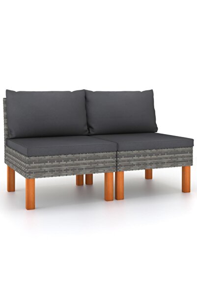 Concept Καναπές Midcentury, 2 τεμ., πολυρατάν και μασίφ ξύλο ευκαλύπτου