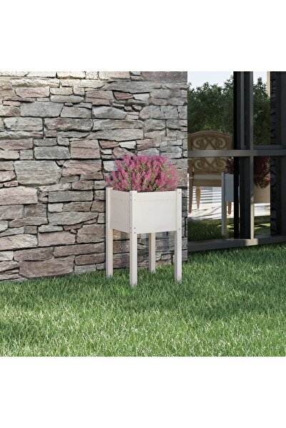 Concept Γλάστρα κήπου, λευκή, 40x40x70 cm, από μασίφ ξύλο πεύκου