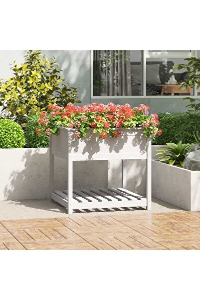 Concept Γλάστρα με ράφι, λευκή, 82,5x82,5x81 cm, μασίφ ξύλο πεύκου