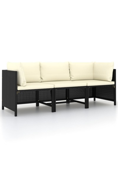 Concept Τριθέσιος καναπές κήπου με μαξιλάρια, μαύρος, πολυρατάν