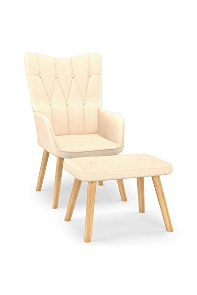 Concept Πολυθρόνα χαλάρωσης με σκαμπό, κρεμ, υφασμάτινο υλικό