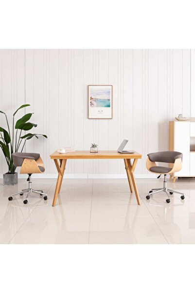 Concept Scaun de birou pivotant, gri taupe, lemn curbat și textil