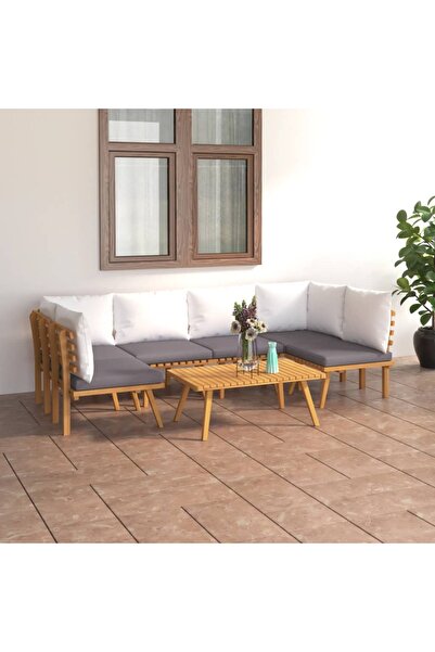 Concept Σετ επίπλων κήπου με μαξιλάρια, 7 τεμάχια, από μασίφ ξύλο ακακίας