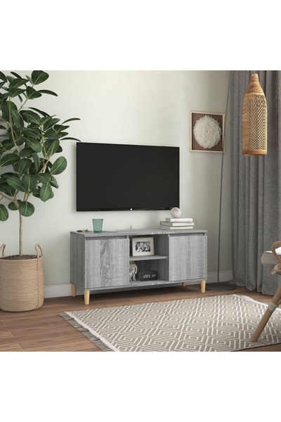 Concept Comodă TV cu picioare din lemn masiv, gri sonoma 103,5x35x50 cm