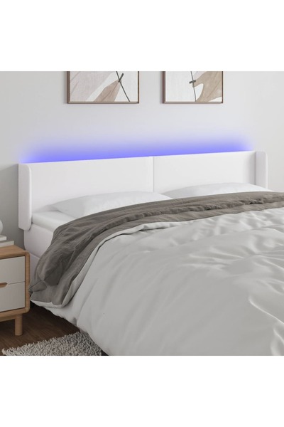 Concept Tăblie de pat cu LED, alb, 203x16x78/88 cm, piele ecologică