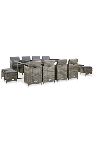 Concept Set mobilier de exterior cu perne, 13 piese, gri, poliratan