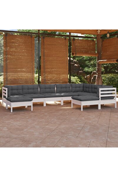 Concept Σετ επίπλων κήπου με μαξιλάρια, 9 τεμάχια, λευκό, μασίφ ξύλο πεύκου