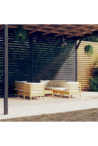 Concept Set mobilier grădină cu perne crem, 8 piese, lemn masiv de pin