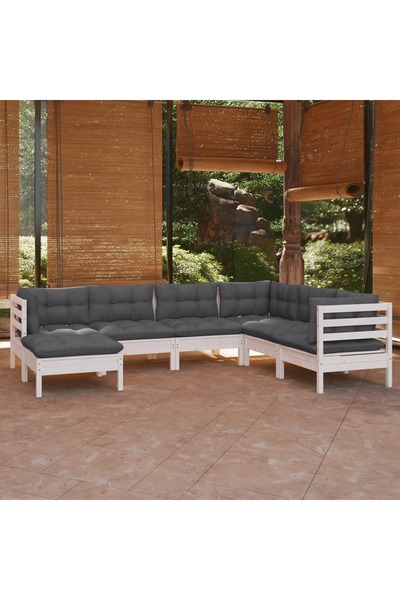 Concept Σετ επίπλων κήπου με μαξιλάρια, 7 τεμάχια, λευκό, μασίφ ξύλο πεύκου