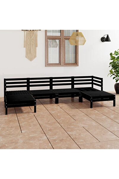 Concept Σετ επίπλων κήπου, 6 τεμάχια, μαύρο, μασίφ ξύλο πεύκου