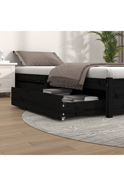 Concept Συρτάρια κρεβατιού, 2 τεμ., μαύρο, μασίφ ξύλο πεύκου