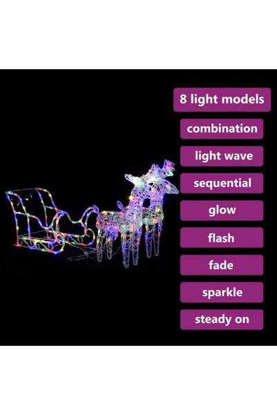 Concept Decorațiune de Crăciun reni și sanie 160 LED-uri 130 cm acril