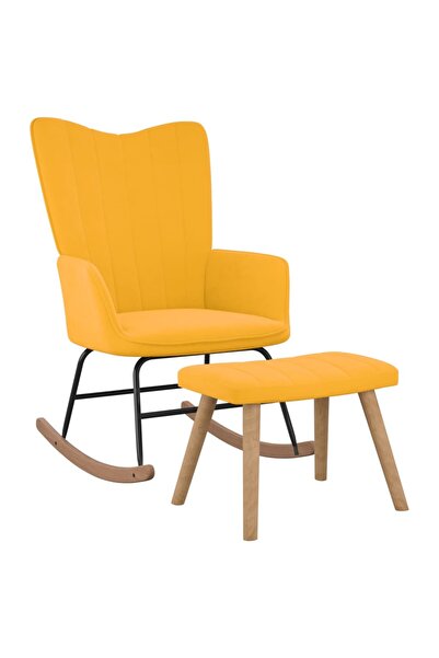 Concept Scaun balansoar cu taburet, galben muștar, catifea