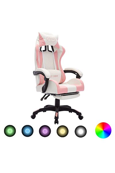 Concept Scaun de racing cu LED RGB, roz si alb, piele ecologică