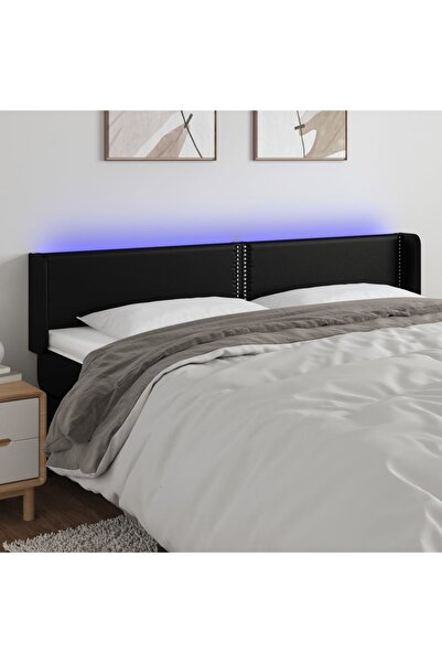 Concept Tăblie de pat cu LED, negru, 203x16x78/88 cm, piele ecologică