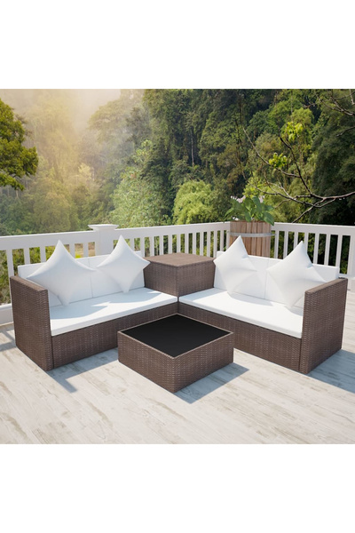 Concept Σετ επίπλων κήπου με μαξιλάρια, 4 τεμάχια, καφέ, πολυρατάν