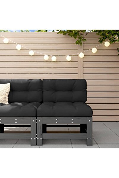 Concept Μεσαίος καναπές με μαξιλάρια, γκρι, μασίφ ξύλο πεύκου