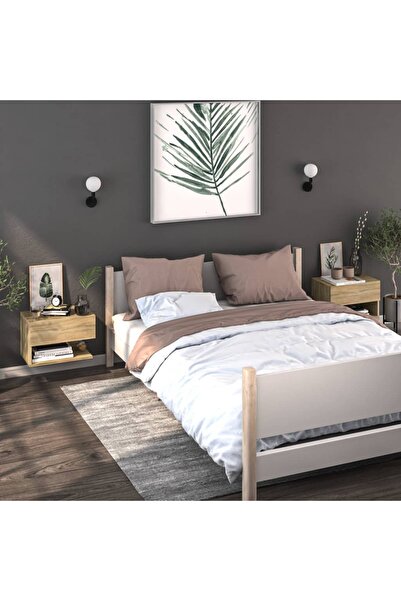 Concept Noptiere de perete, 2 buc., stejar sonoma, lemn prelucrat