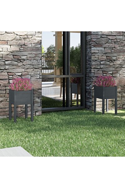 Concept Γλάστρες κήπου, 2 τεμ., γκρι, 40x40x70 cm, μασίφ ξύλο πεύκου