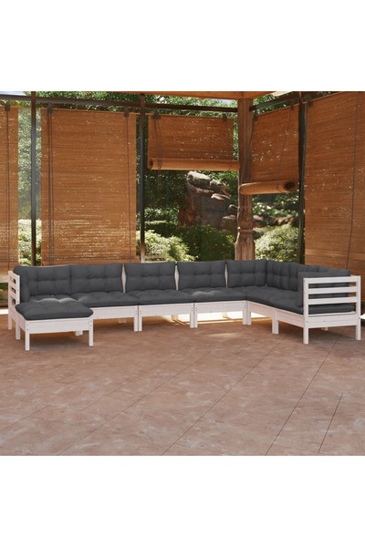 Concept Σετ επίπλων κήπου με μαξιλάρια, 8 τεμάχια, λευκό, μασίφ ξύλο πεύκου
