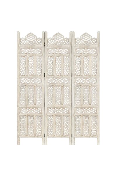 Concept Paravan cameră sculptat manual 3 panouri alb 120x165 cm mango