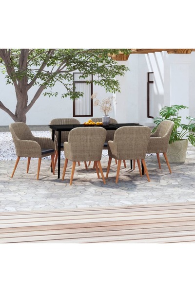 Concept Σετ επίπλων κήπου με μαξιλάρια, 7 τεμάχια, καφέ