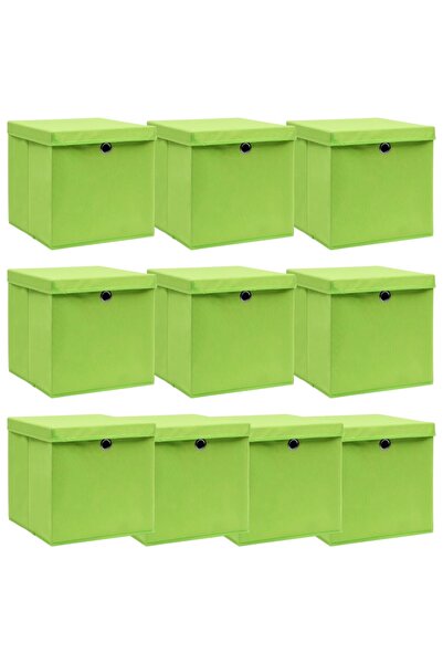 Concept Κουτιά αποθήκευσης με καπάκια, 10 τεμ., πράσινο, 32x32x32 cm, ύφασμα