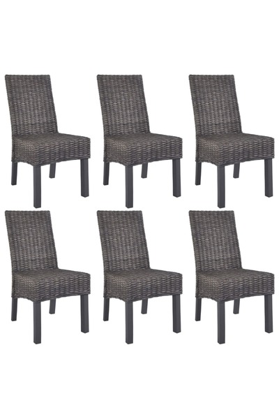 Concept Καρέκλες κουζίνας, 6 τεμάχια, καφέ, rattan Kubu και ξύλο μάνγκο