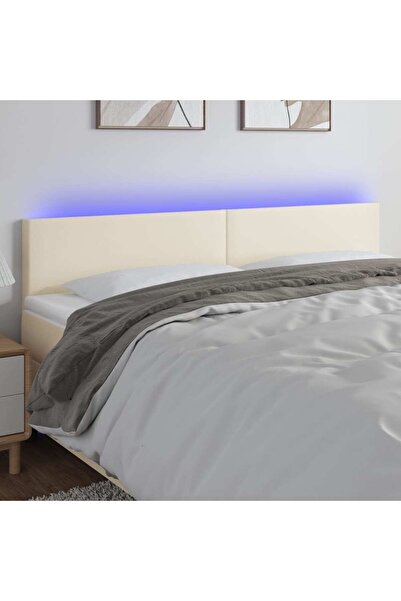 Concept Tăblie de pat cu LED, crem, 200x5x78/88 cm, piele ecologică