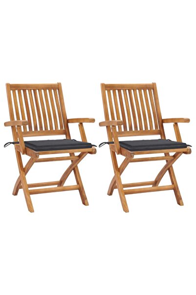 Concept Καρέκλες κήπου με μαξιλάρια ανθρακί, 2 τεμ., από μασίφ ξύλο τικ