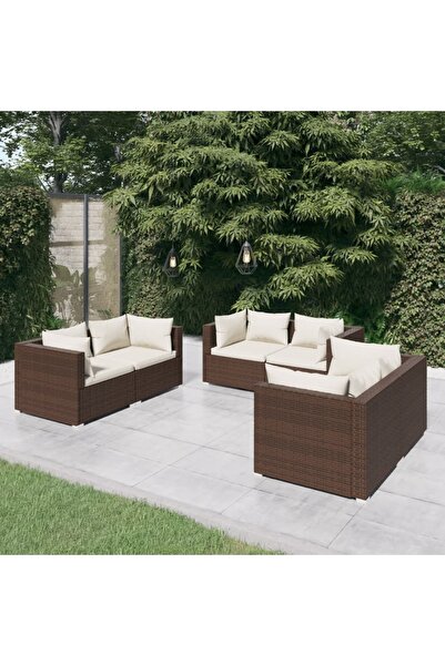 Concept Σετ επίπλων κήπου με μαξιλάρια, 6 τεμάχια, καφέ, πολυρατάν